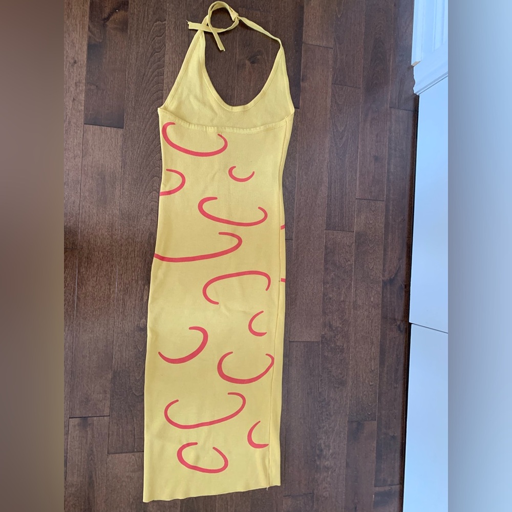 Gorgeous halter dress mustard colour with orange swirl  NWOT